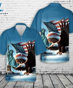 Bald Eagle American Flag Statue of Liberty 4th Of July Hawaiian Shirt