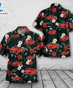 Bay City, MI, Monitor Twp Fire Department Dodge Fire Truck Hawaiian Shirt