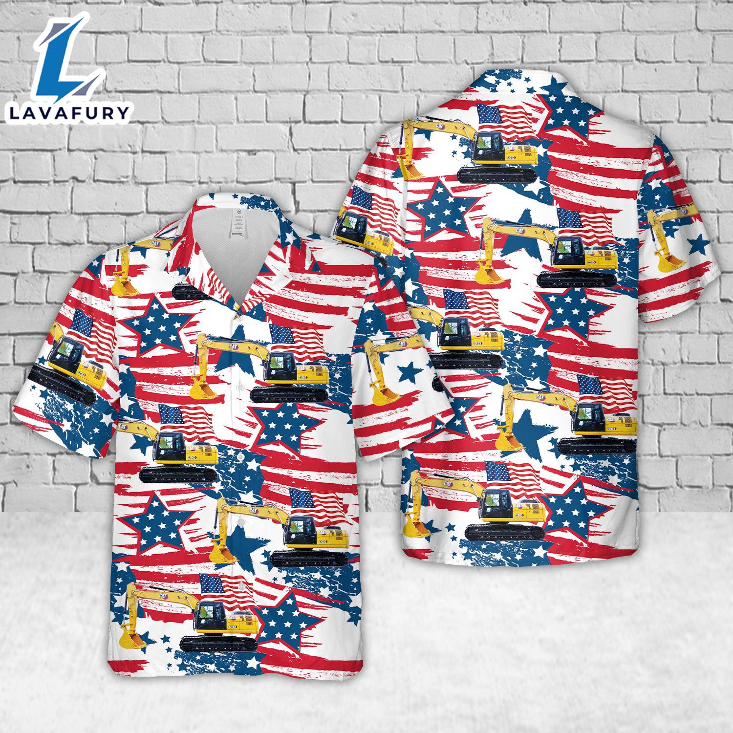 CATERPILLAR 320D3 Excavator, 4th Of July Hawaiian Shirt 4TH Of July CATERPILLAR 320D3 Excavator, 4th Of July Hawaiian Shirt 4TH Of July