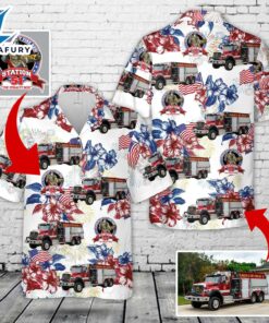 Custom Logo & Fire Truck Firefighter, 4th Of July Hawaiian Shirt NLMP1604PT09