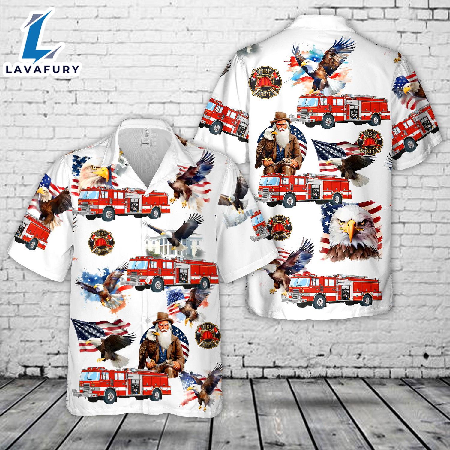 Eagle Patriotic Fire truck, 4th Of July Hawaiian Shirt Gift Summer Eagle Patriotic Fire truck, 4th Of July Hawaiian Shirt Gift Summer