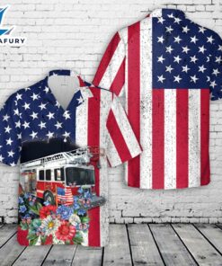 Fire Truck 4th Of July Hawaiian Shirt