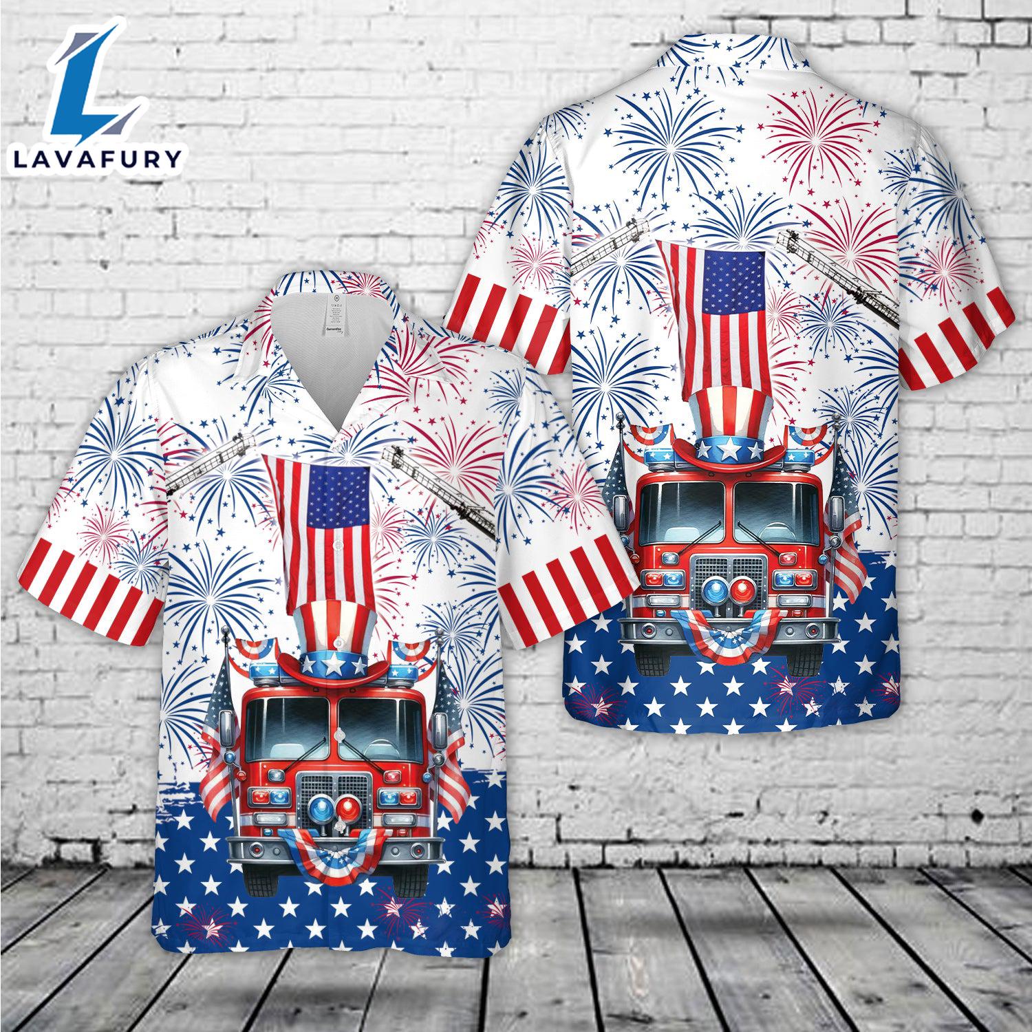Fire Truck Firefighter, 4th Of July Hawaiian Shirt 1 Gift Summer Fire Truck Firefighter, 4th Of July Hawaiian Shirt 1 Gift Summer