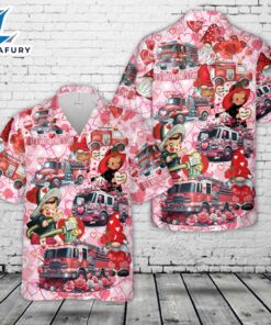 Fire Truck Happy Valentine's Day Hawaiian Shirt 2