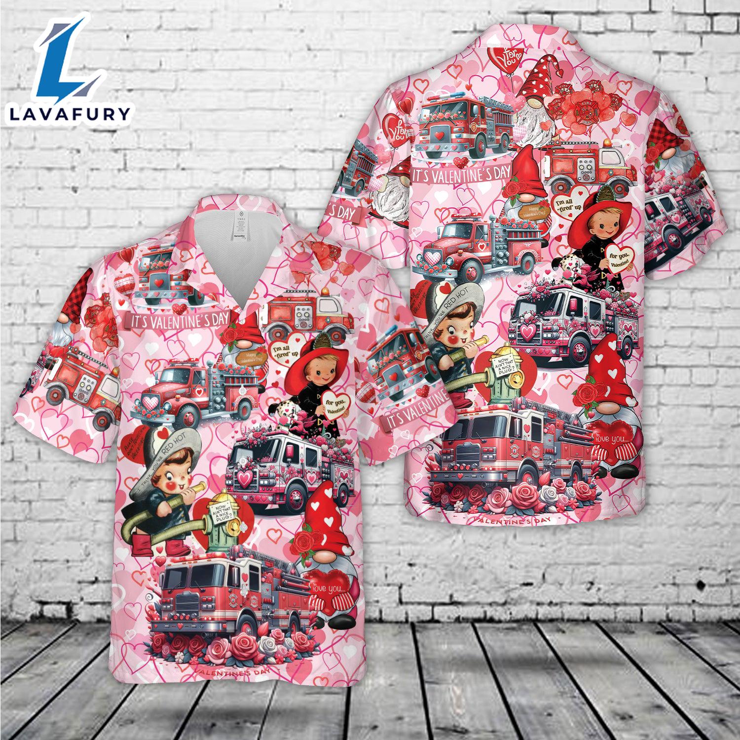 Fire Truck Happy Valentine's Day Hawaiian Shirt 2 Gift Summer Fire Truck Happy Valentine's Day Hawaiian Shirt 2 Gift Summer