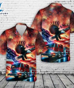 Fire Truck Patriot Eagle 4th Of July Hawaiian Shirt