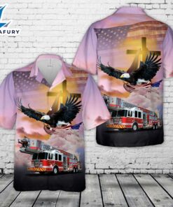 Fire Truck Patriot Eagle American Flag Cross, 4th Of July Flag Hawaiian Shirt