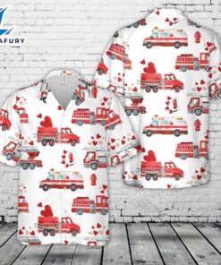 Fire Trucks and Valentine Hearts Hawaiian Shirt