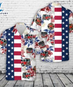 Fire Trucks Flag Firefighter, 4th Of July Hawaiian Shirt