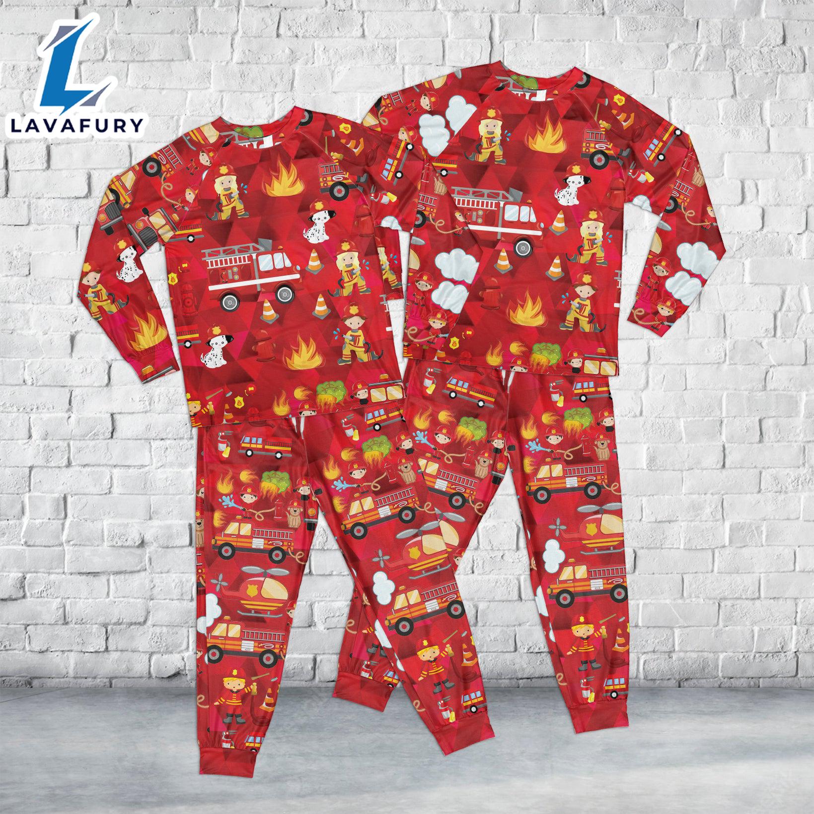 Fire Trucks Kid Raglan Pajamas Set Gift Summer Fire Trucks Kid Raglan Pajamas Set Gift Summer