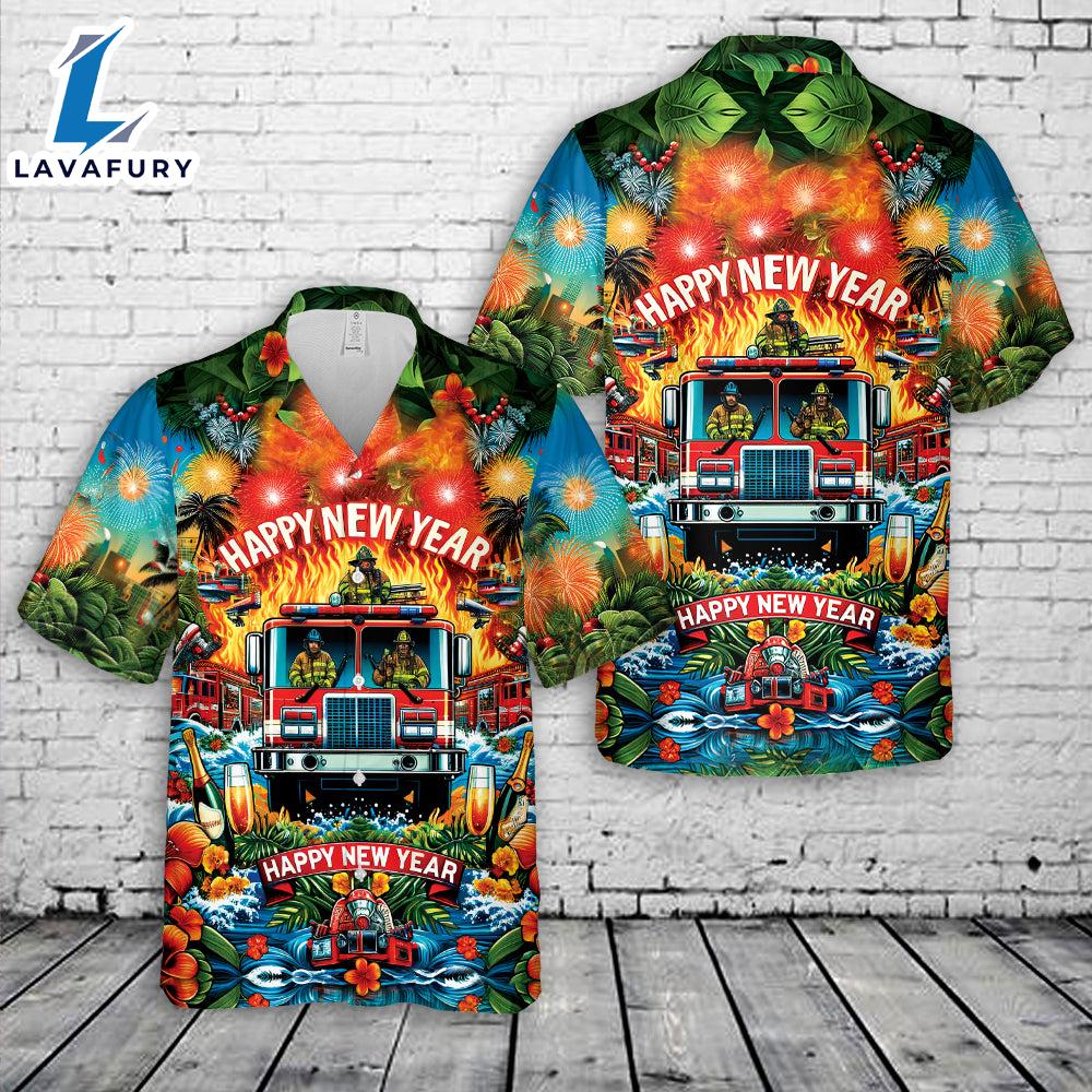 Firefighter Fire Truck Happy New Year Hawaiian Shirt Gift Summer Firefighter Fire Truck Happy New Year Hawaiian Shirt Gift Summer