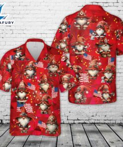 Firefighter Gnome Firefighter Fire Truck 4th of July Hawaiian Shirt