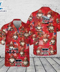 Firefighter Gnome Firefighter Fire Truck 4th of July Pocket Hawaiian Shirt