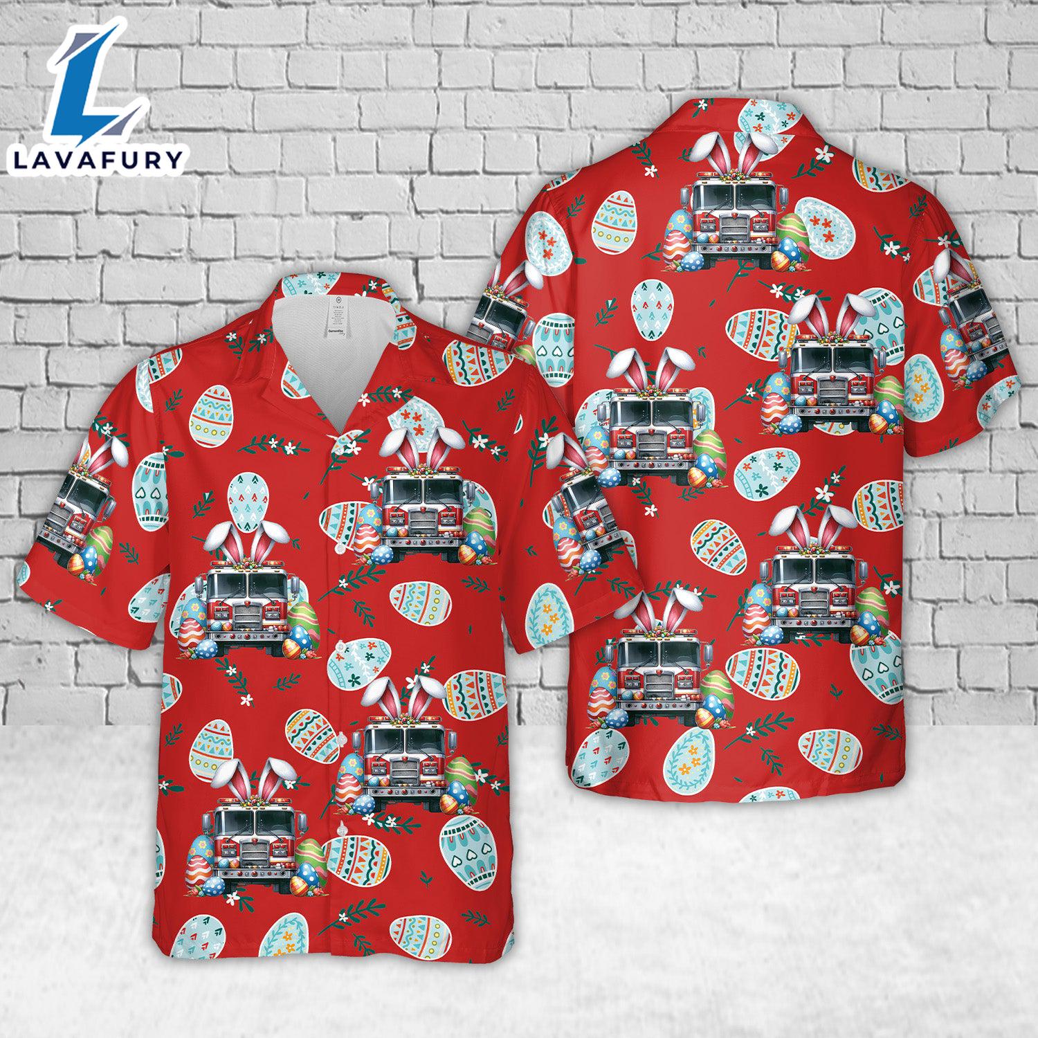 Happy Easter Fire Truck Hawaiian Shirt Gift Summer Happy Easter Fire Truck Hawaiian Shirt Gift Summer
