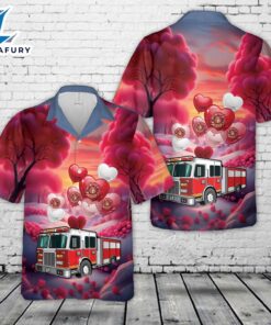 Loads Of Love Fire Truck Valentine Day Hawaiian Shirt