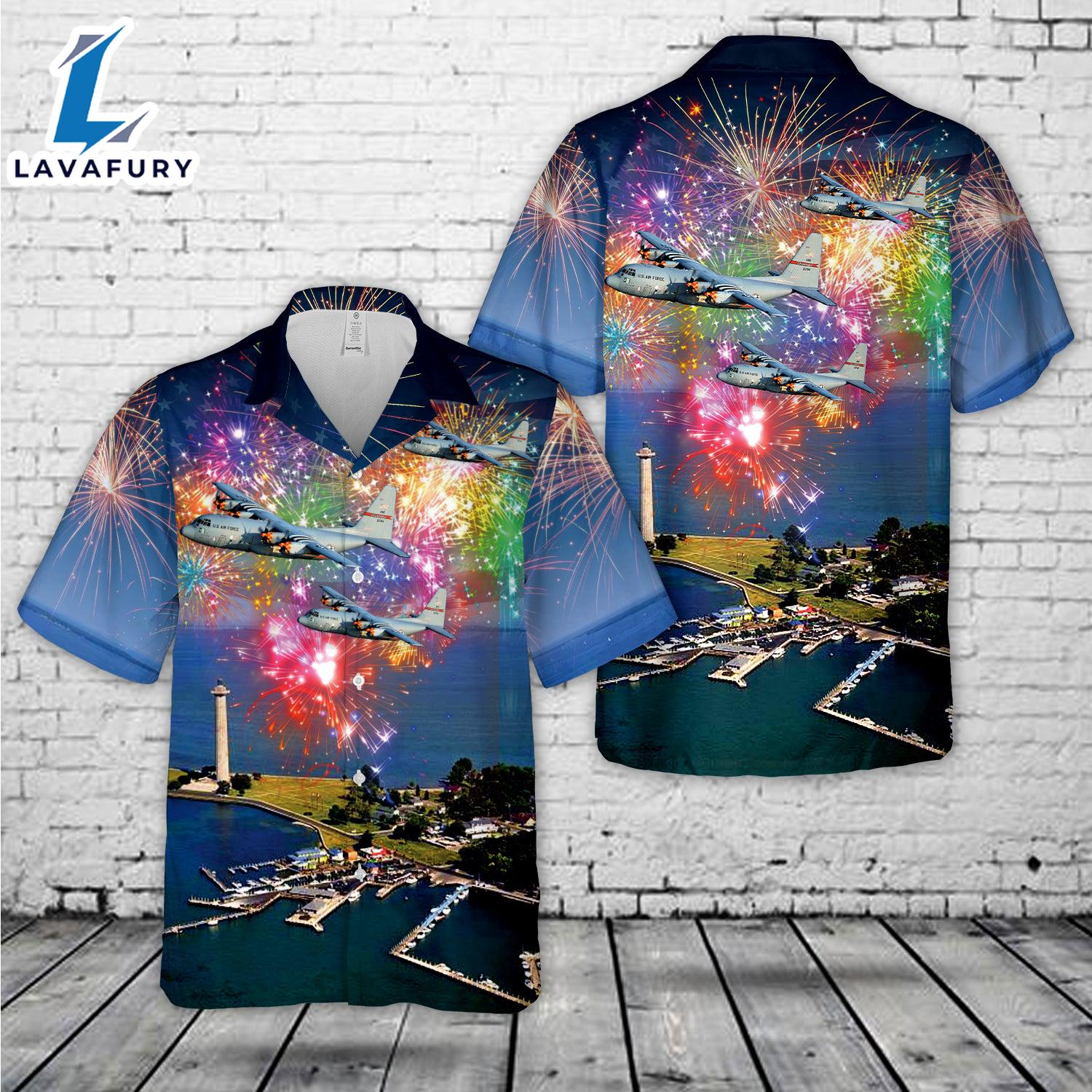 Ohio Air National Guard Lockheed C-130H Hercules 164th Airlift Squadron, 179th Airlift Wing 4th Of July Hawaiian Shirt 4TH Of July Ohio Air National Guard Lockheed C-130H Hercules 164th Airlift Squadron, 179th Airlift Wing 4th Of July Hawaiian Shirt 4TH Of July