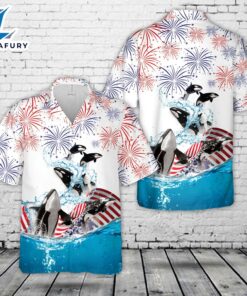 Orcas (Killer Whales), 4th Of July Hawaiian Shirt