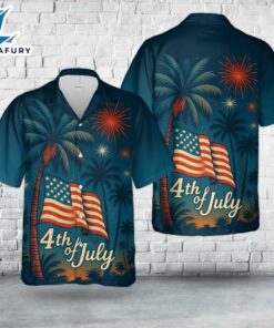Patriotic 4th of July Tropical Palm Tree And Firework Hawaiian Shirt 1