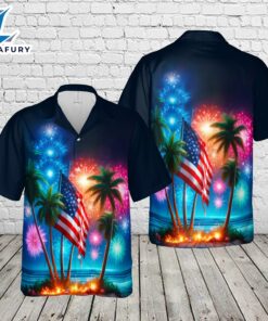 Patriotic 4th of July Tropical Palm Tree And Firework Hawaiian Shirt