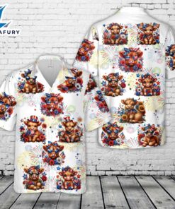 Patriotic Highland Cows, 4th Of July Hawaiian Shirt