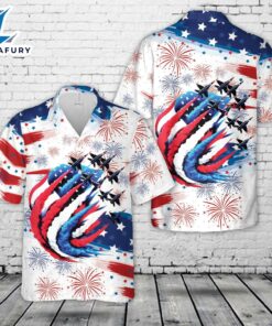 Patriotic Red White Blue Usa Flag Fighter Jets 4th Of July Hawaiian Shirt