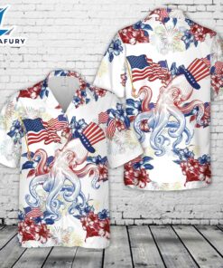 Red White And Blue Octopus, 4th Of July Hawaiian Shirt