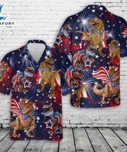 T-rex American Patriotic Fireworks, 4th Of July Hawaiian Shirt