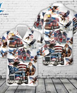 Trucker Truck with Eagle and American Flag, 4th Of July Hawaiian Shirt