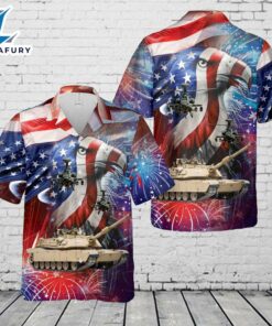 U.S. Army M1 Abrams Main Battle Tank and a AH-64 Attack Helicopter 4th Of July Hawaiian Shirt