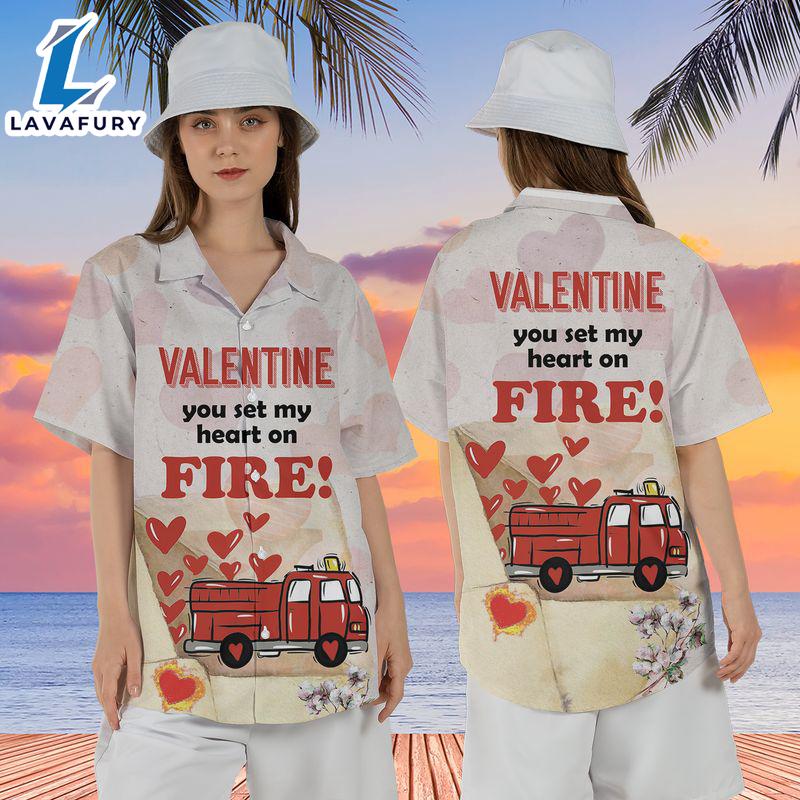 Valentine Fire Truck Hawaiian Shirt Gift Summer Valentine Fire Truck Hawaiian Shirt Gift Summer