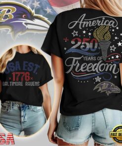 Baltimore Ravens NFL 250 Years Independence Day Rhinestone Dot Unisex 3D Shirt