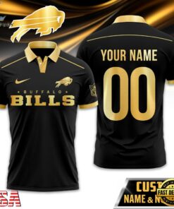 Custom Name Number Buffalo Bills NFL Black And Gold Polo Shirt