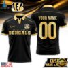 Custom Name Number Cincinnati Bengals NFL Black And Gold Polo Shirt