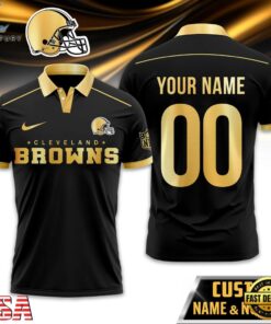 Custom Name Number Cleveland Browns NFL Black And Gold Polo Shirt