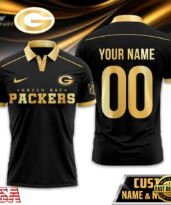 Custom Name Number Green Bay Packers NFL Black And Gold Polo Shirt