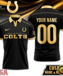 Custom Name Number Indianapolis Colts NFL Black And Gold Polo Shirt