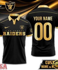 Custom Name Number Las Vegas Raiders NFL Black And Gold Polo Shirt