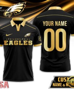 Custom Name Number Philadelphia Eagles NFL Black And Gold Polo Shirt