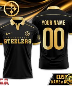 Custom Name Number Pittsburgh Steelers NFL Black And Gold Polo Shirt