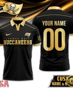 Custom Name Number Tampa Bay Buccaneers NFL Black And Gold Polo Shirt
