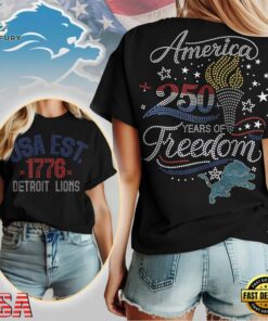 Detroit Lions NFL 250 Years Independence Day Rhinestone Dot Unisex 3D Shirt
