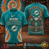 Miami Dolphins NFL Peace Love Greateful Dead Special New 3D Shirt