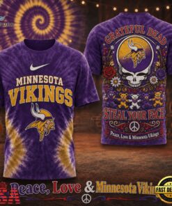 Minnesota Vikings NFL Peace Love Greateful Dead Special New 3D Shirt