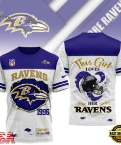 Baltimore Ravens NHL Girl Heart & Helmet 3D T-Shirt For Fans