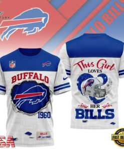 Buffalo Bills NHL Girl Heart & Helmet 3D T-Shirt For Fans