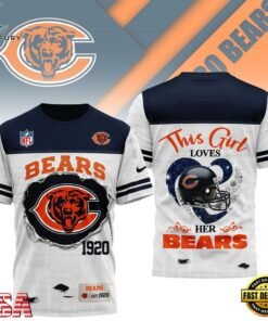 Chicago Bears NHL Girl Heart & Helmet 3D T-Shirt For Fans
