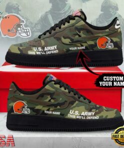 Custom Name Cleveland Browns NFL US Army Air Force 1 Shoes For Fans