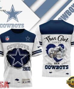 Dallas Cowboys NHL Girl Heart & Helmet 3D T-Shirt For Fans