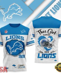 Detroit Lions NHL Girl Heart & Helmet 3D T-Shirt For Fans