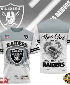Las Vegas Raiders NHL Girl Heart & Helmet 3D T-Shirt For Fans